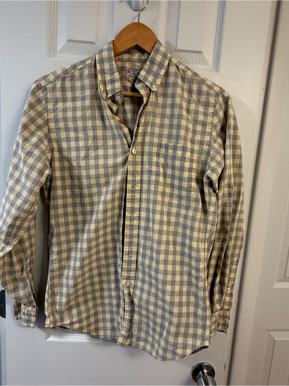 J. Crew Yellow and Gray Gingham Button-Down Shirt